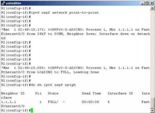 OSPFv3 p2p network configuration